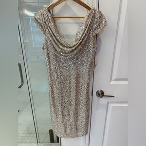 Eliza J Silver Sequin Backless Dress Sz 12 NWT